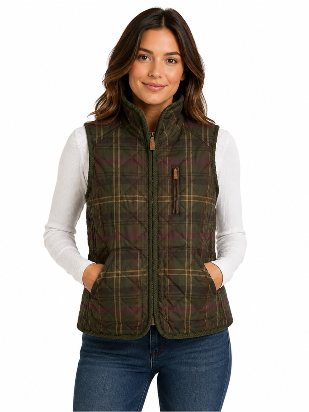 Ralph Lauren Plaid Quilted Down Vest Women Petite Small Classic Preppycore